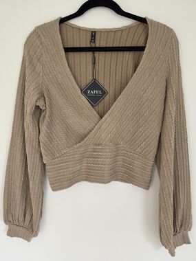 Zaful Peasant Sleeve Wrap Crop Top M